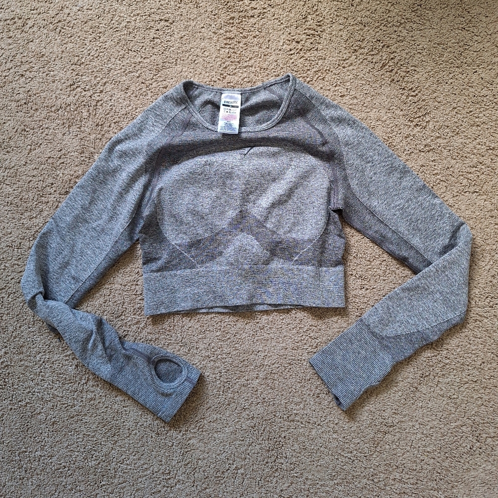 Gymshark Cropped Workout Top Grey Keyhole Back Thumb Holes Size Medium